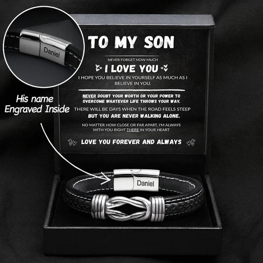 Son's Infinity Bracelet Gift Set w/ Engraved Name