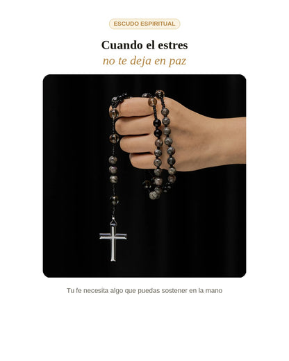 Rosario de Obsidiana Natural Yooperlita & Cruz de Hematita