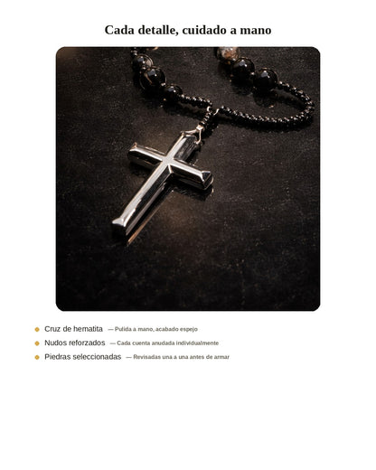 Rosario de Obsidiana Natural Yooperlita & Cruz de Hematita